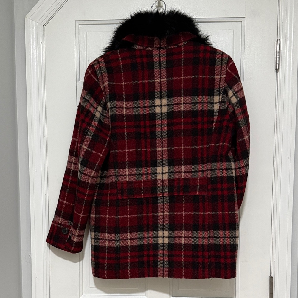 Eddie Bauer Plaid Women's Jacket with Faux Fur Detachable Collar - Picture 4 of 6